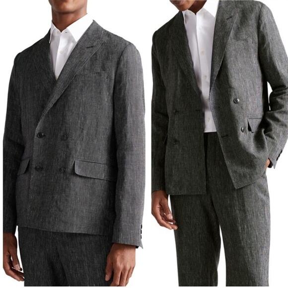 Ted Baker NWT Maver Fine Striped Linen Double Breasted Blazer Size 4 Large Gray - Picture 1 of 11